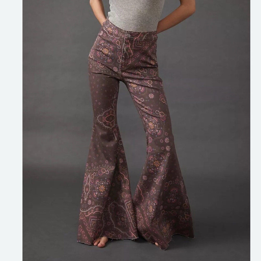 We the free just float on flare bell bottom boho printed high rise jeans 30